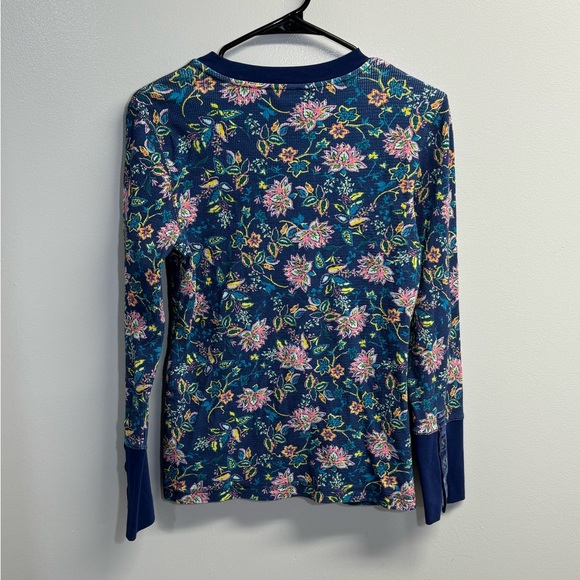 Sundance Pink and Blue Waffle Knit Long Sleeve Thermal Button Top - Size Medium - Picture 3 of 3